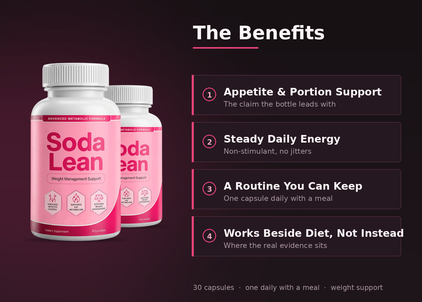 Sodalean benefits — appetite and portion support, steady daily energy, a routine you can keep